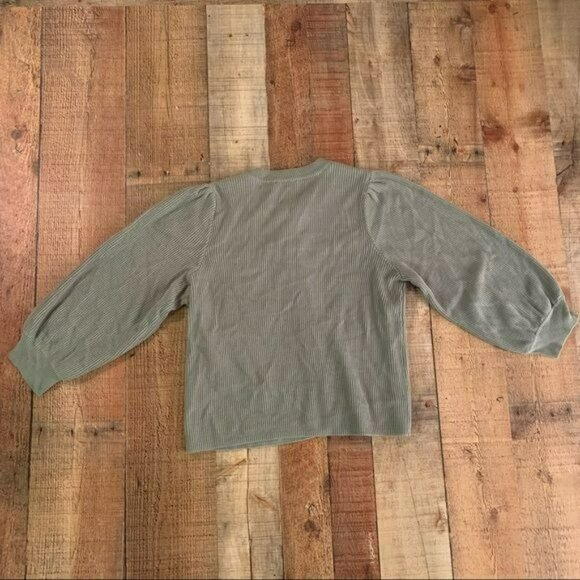 Anthropologie current air green button up cardigan sweater with balloon sleeves - Picture 4 of 6